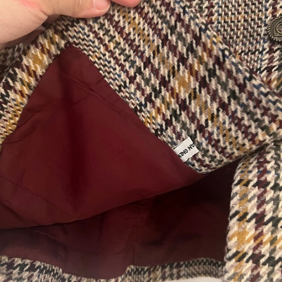 Vintage Tweed Blazer Womens 38 Red Brown Houndstooth Corpcore Wool Suit Jacket - Picture 5 of 9